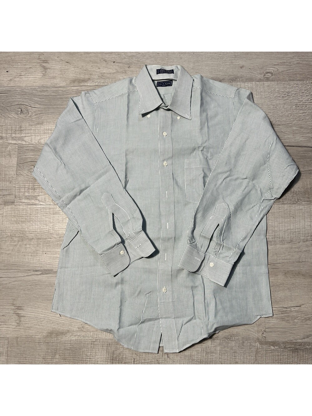 Vintage GANT Mens 16 Green Striped Oxford Button Down Shirt